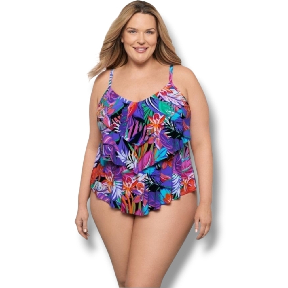AQUA GREEN - XL Colorful Floral Tankini - Picture 4 of 10